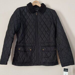 NWT-Lauren Ralph Lauren Women's Zip Front Berber Sherpa Collar Quilted Jacket-M